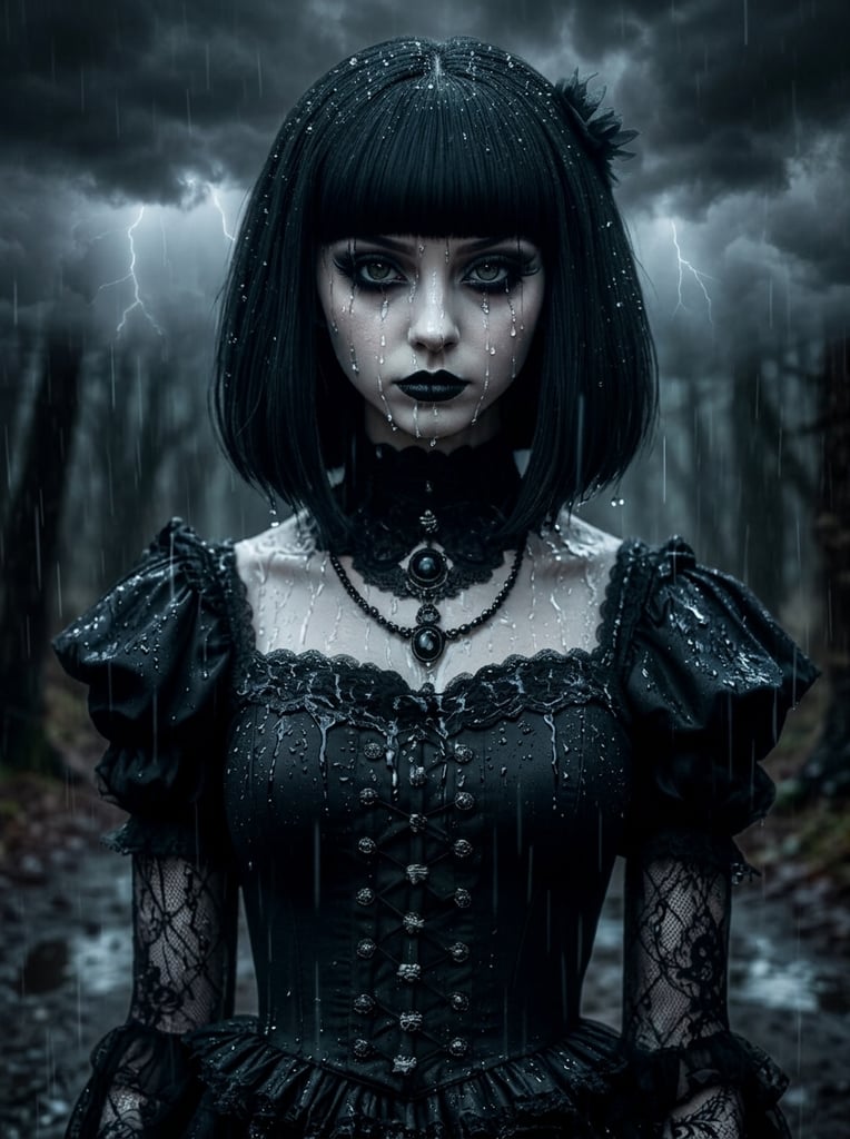 goth girl in a black dark wether