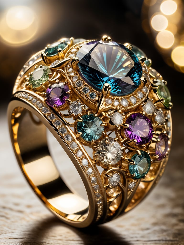 gold ring decorated with fractal gems