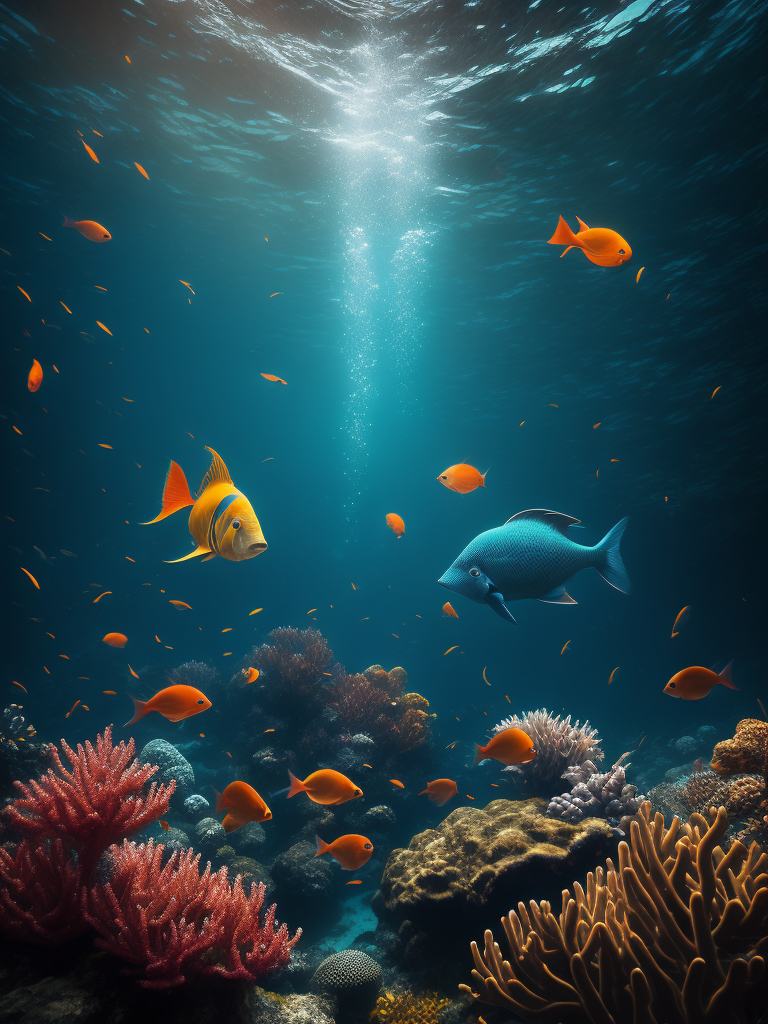 magical underwater scene with colorful coral reefs and exotic fish