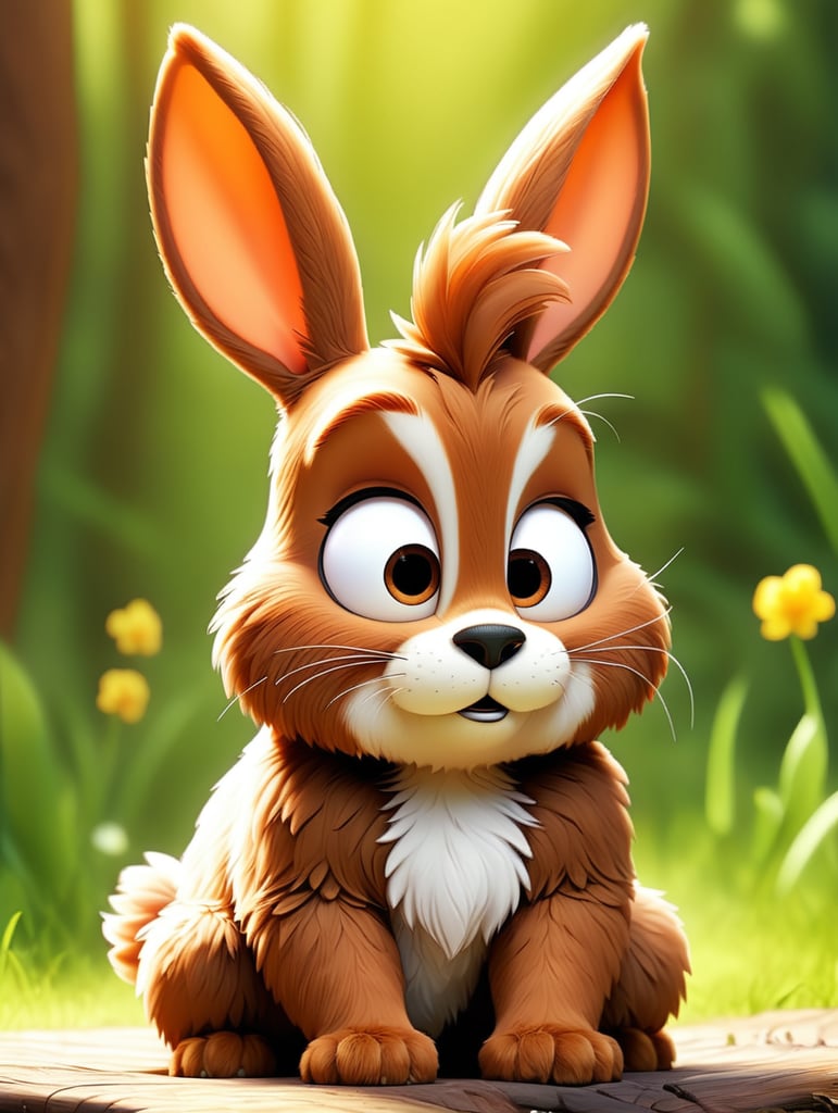 brown fluffy rabbit, cartoon, comic style
