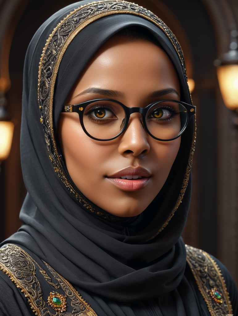 cute black hijab woman with glasses