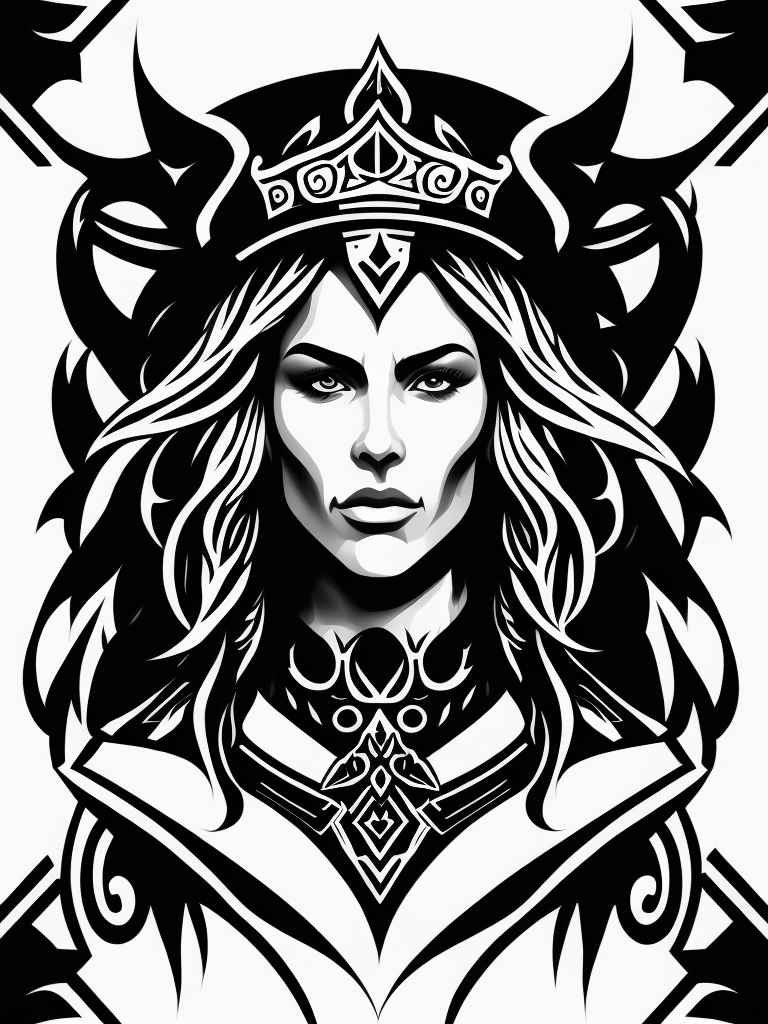 A vector art of a queen viking tattoo, black and white