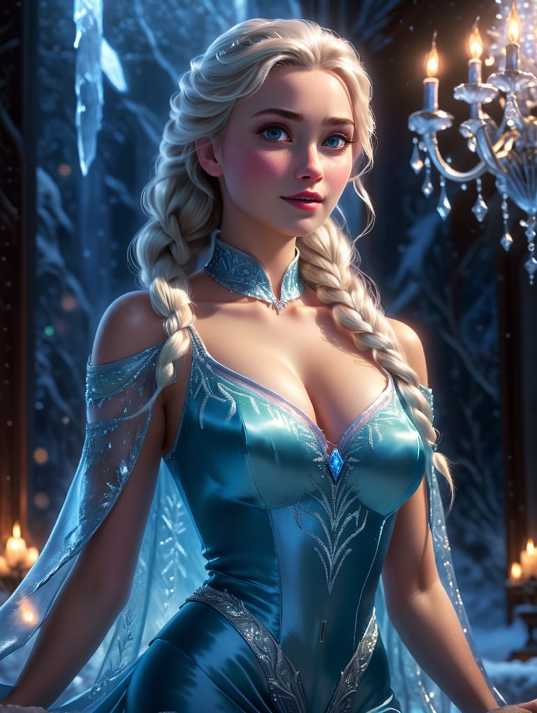 elsa from frozen in a ((((satin blouse))))