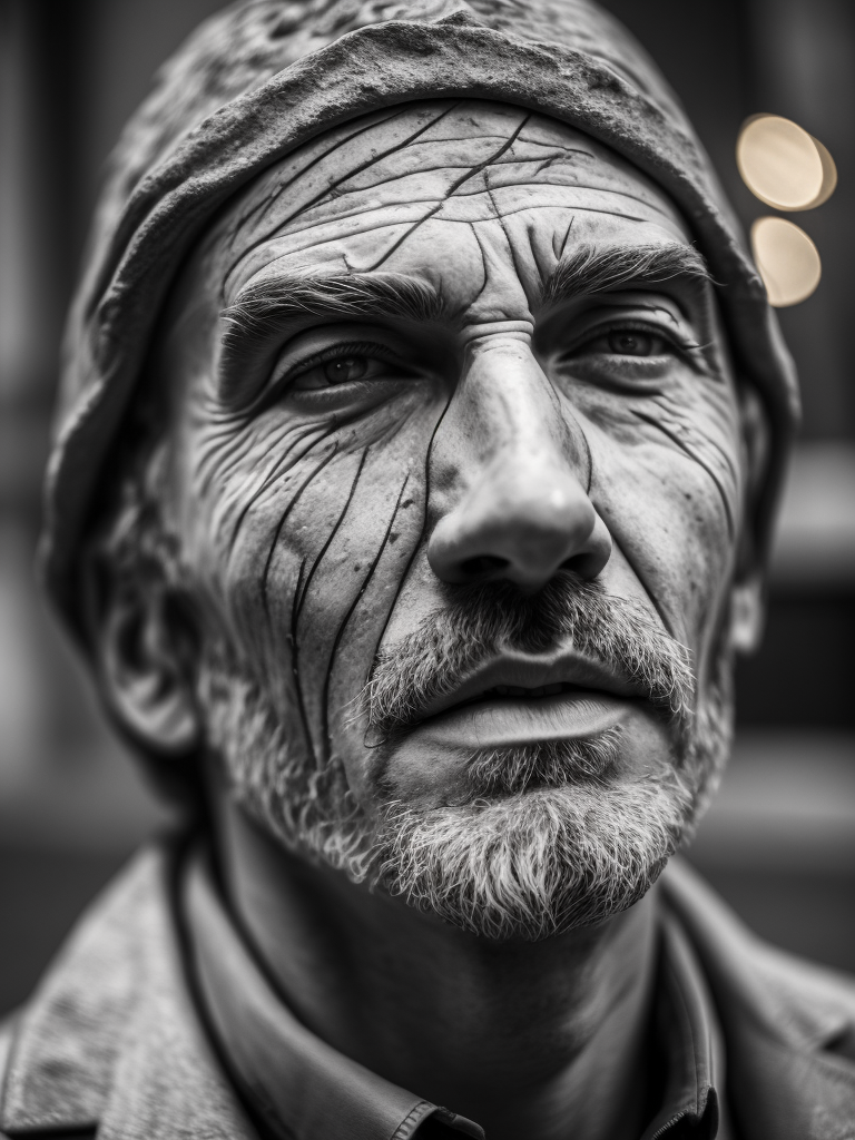 marble sculpture with scratched face, in the style of street photography, spontaneous gesture, hatecore, 3840x2160, gritty elegance, raw street photography