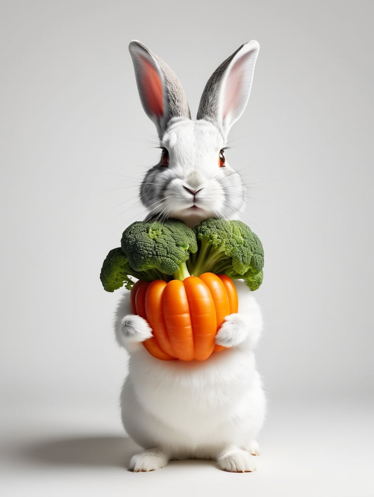 A rabbit wearing a vegetable costume holding, Logo design