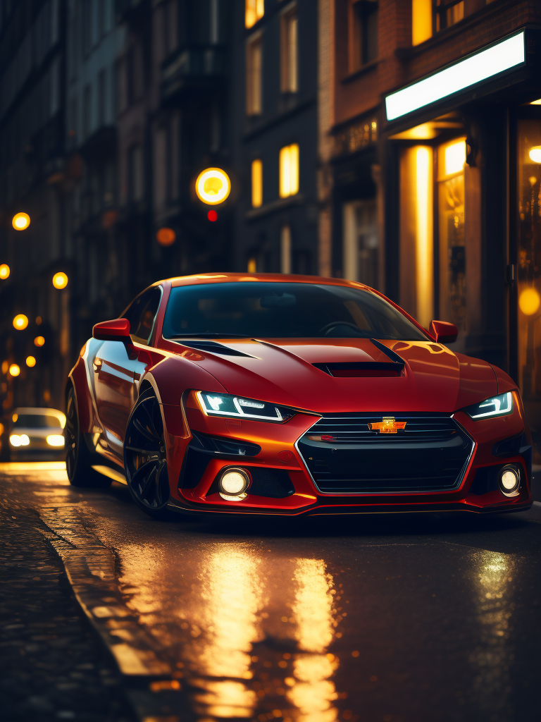 luxury car, bright colors, night lights, hd photo