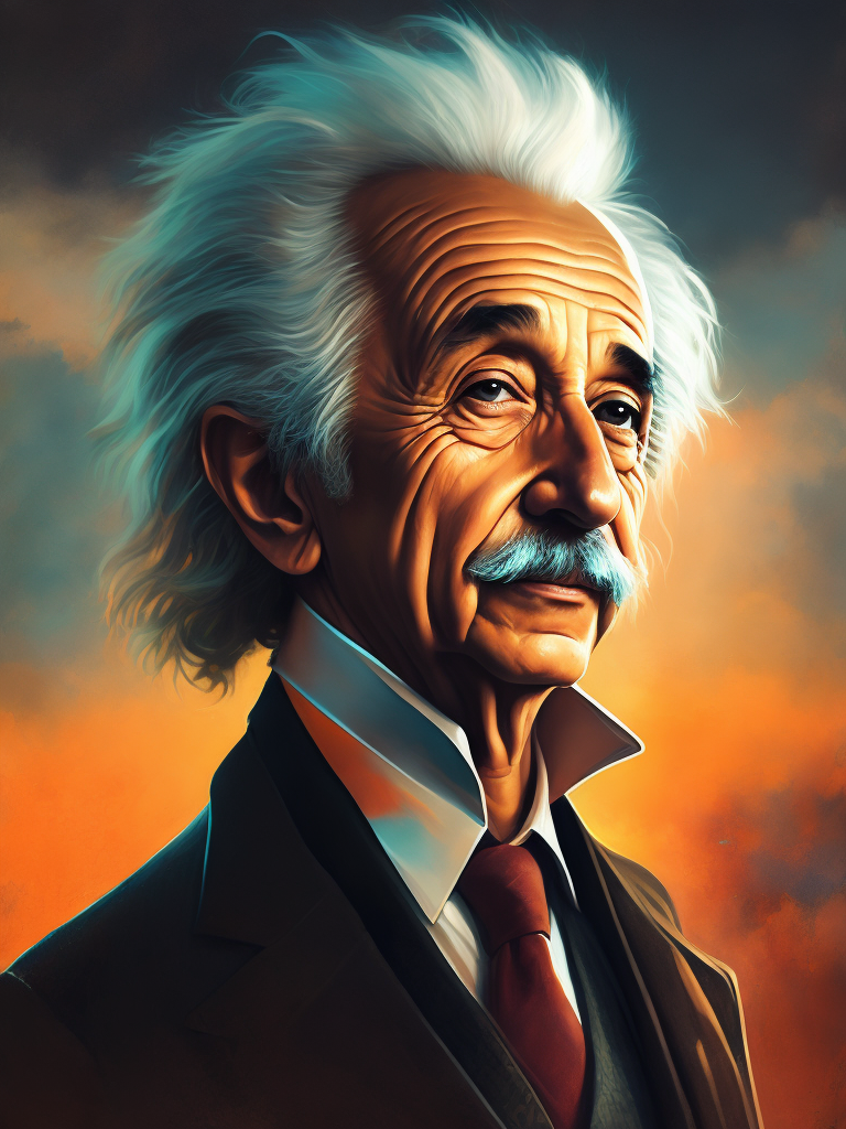modern popular photo Albert Einstein, stylish, sunset, pastel colors --quality 2 --s 750 --v 5.2