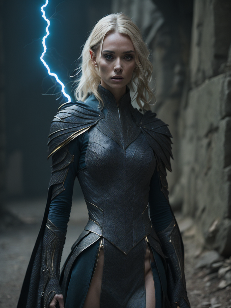 lightning queen in costume full length