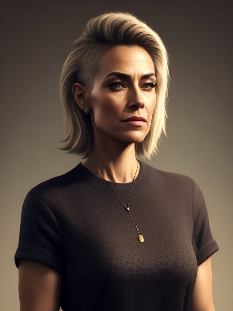 a 42 yo woman, blonde, (hi-top fade:1.3), dark theme, soothing tones, muted colors, high contrast, (natural skin texture, hyperrealism, soft light, sharp)