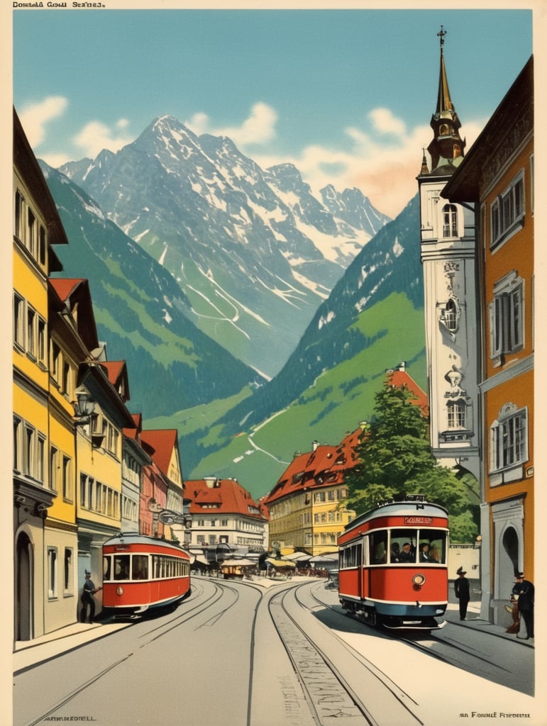 Illustration of an Austria in the style of Donald Fraser Gould McGill and a Bamforth postcard