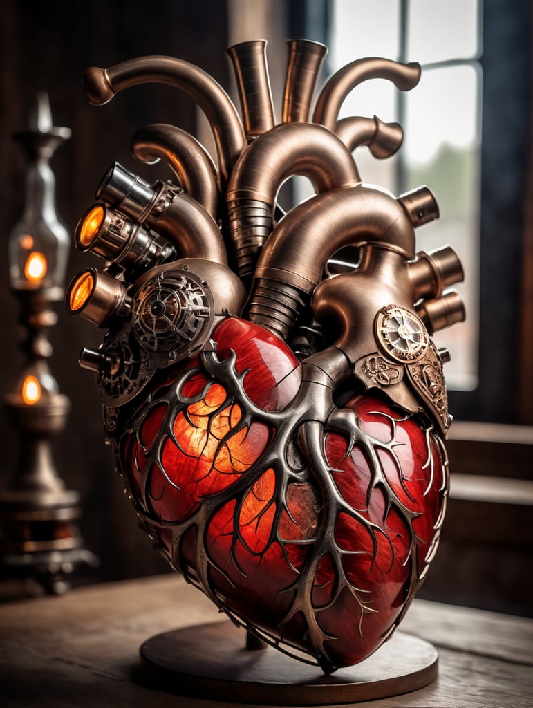 human heart made by a skilled craftsman in medieval steampunk style