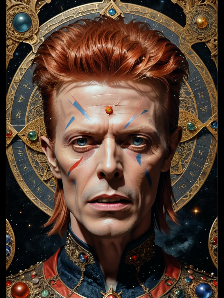 David Bowies Kopf wie eine Tarotkarte von A.E. Waite