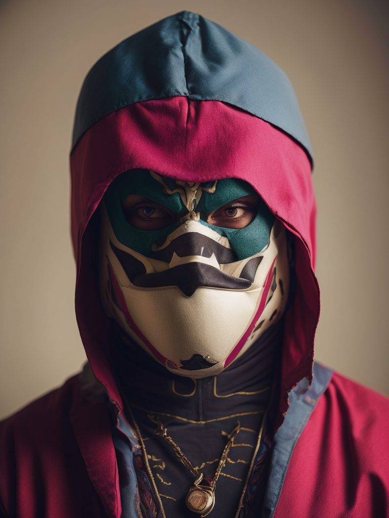 Portrait of a masked mexican wrestler, Vivid saturated colors, Contrast color, studio photo, professional photo, Rich colors, Detailed image