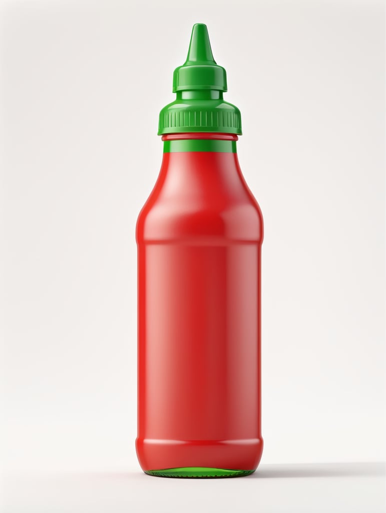 ketchup bottle, green cap, no label, isolated, white background