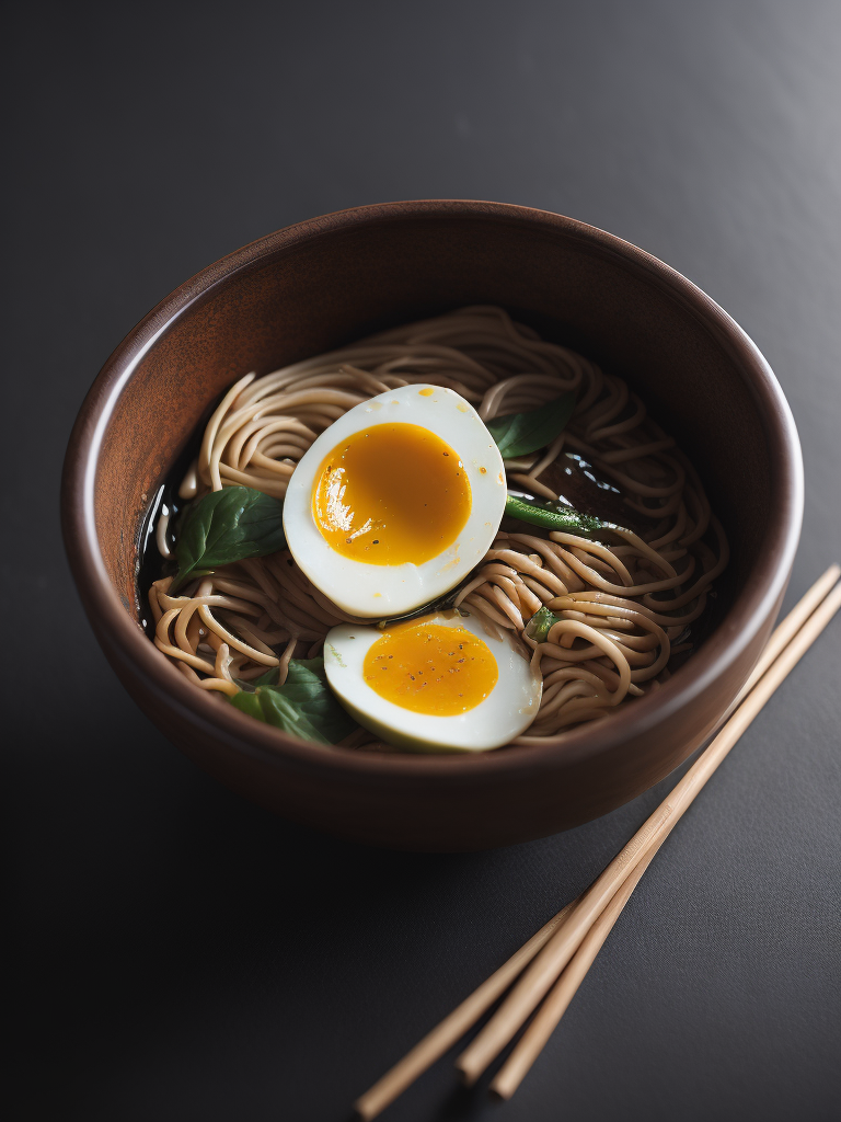 ultra detailed japanese ramen, chopsticks, egg, steam