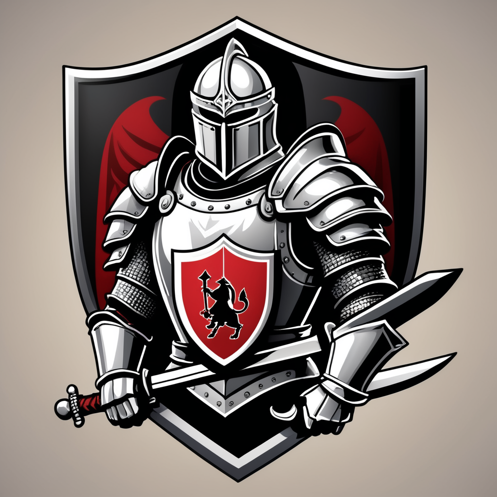 arafed knight with sword and shield logo design, strong fantasy knight, professional logo design, sword design, medieval knight, (((knight))), fantasy knight, holy crusader medieval knight, logo vector art, medieval holy crusader knight, armored knight, high quality character design, 3 d logo, logo design, knight, medieval fantasy game art, logo concept design, illustrated logo