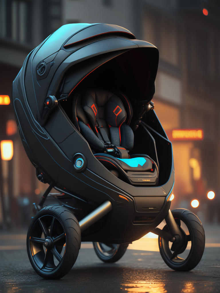 futuristic Stroller, cyberpunk, concept, ultra realistic 3D render, octane