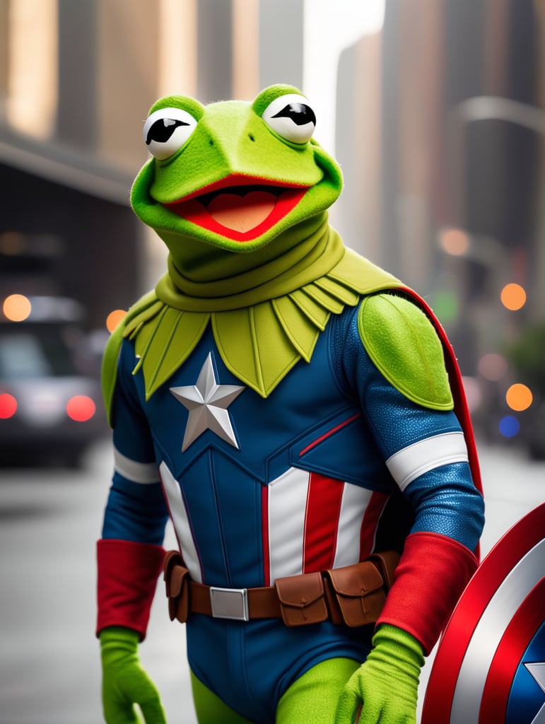 Kermit the frog in captain america outfit, 16k