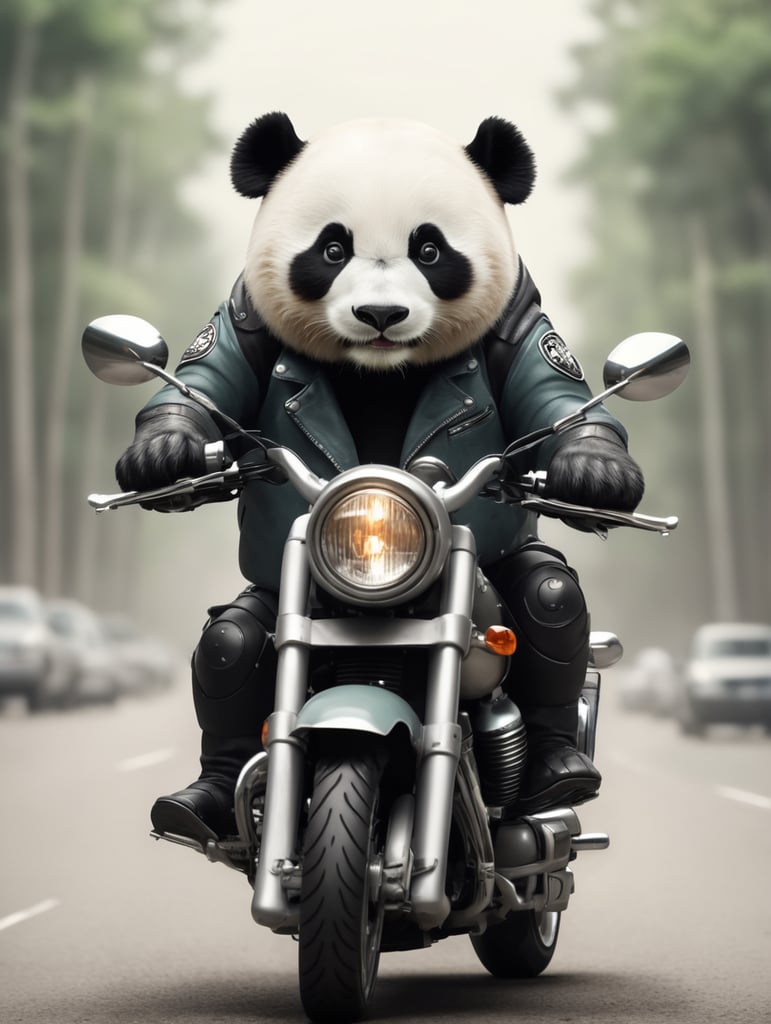 پاندا انیمیشنی که سوار موتور است