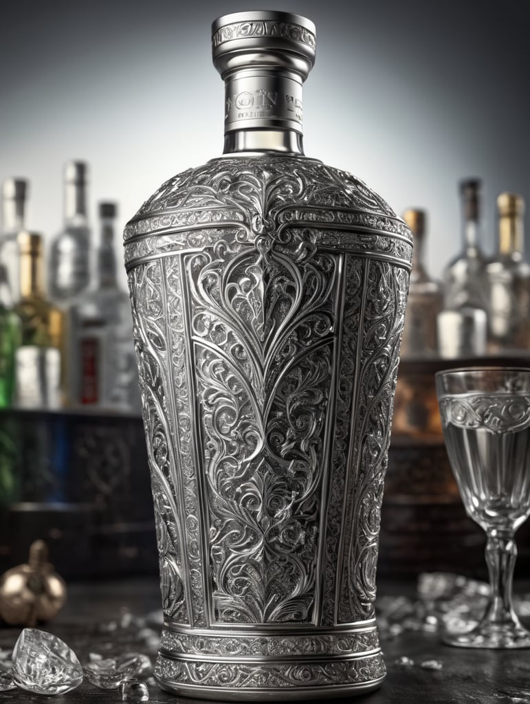 silver metal vodka whole bottle on white