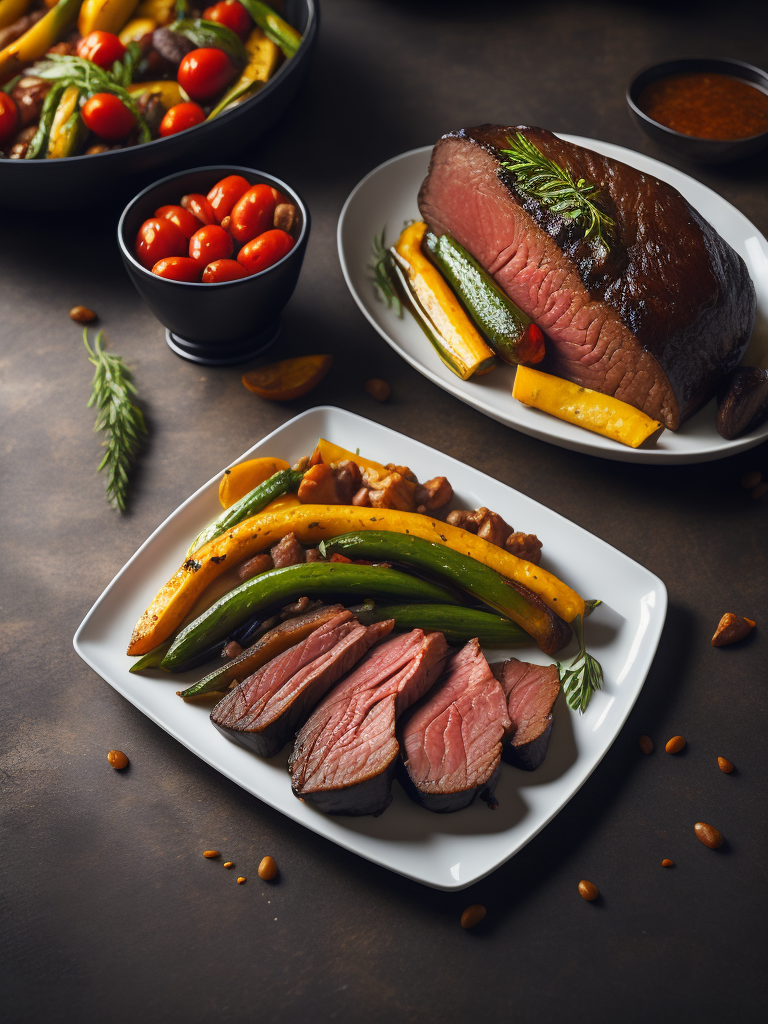 roast juicy beef with grilled vegetables