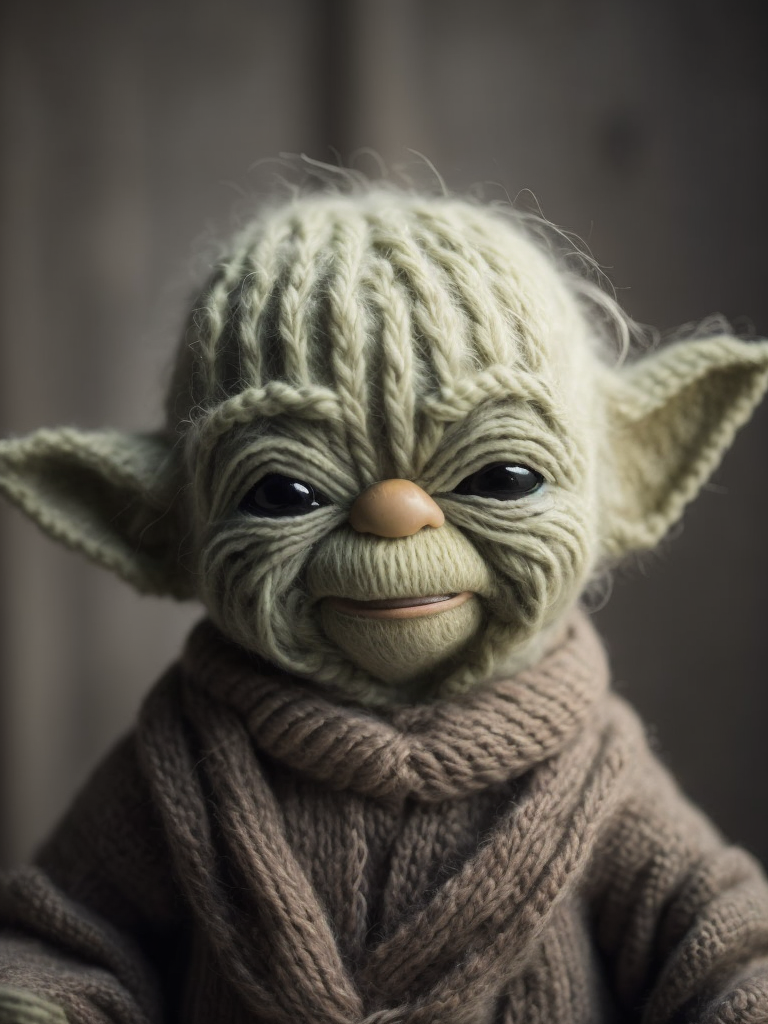 Master Yoda as a knitted toy