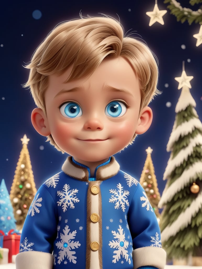 Um menino de 5 anos extremamente bonito com os olhos azuis e o cabelo castanho claro com roupa natalícia