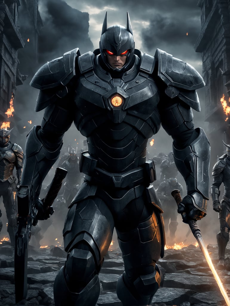 герой аниме в схватке с огромным и страшным врагом