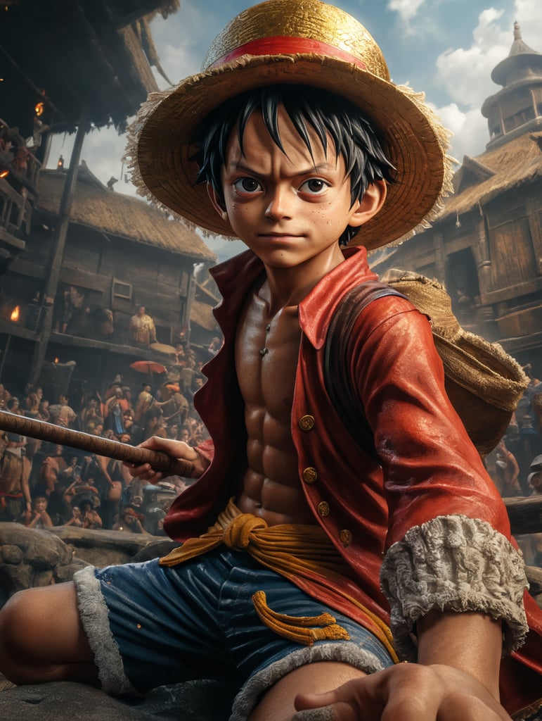 one piece luffy young with morning light