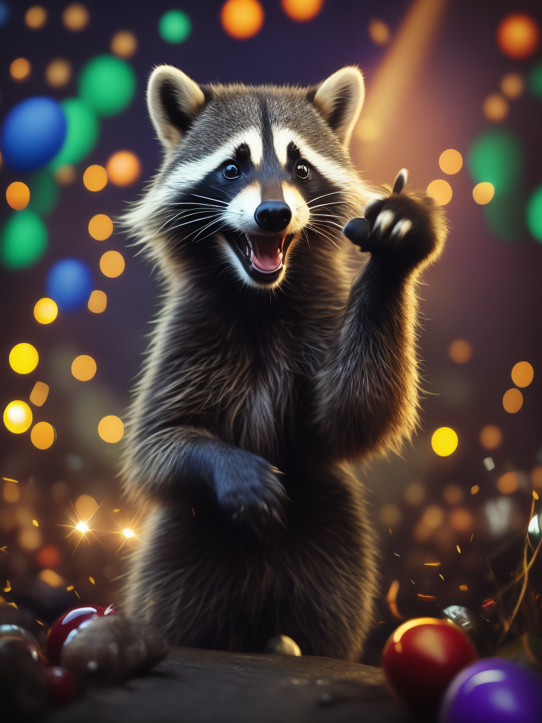 Party racoon waving