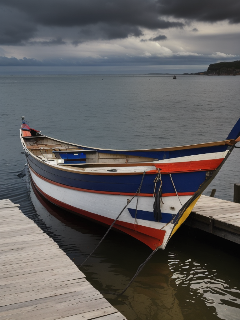 fauvisme style art, oil painting, a fisher boat tied to a jetty, by maurice de vlaminck,