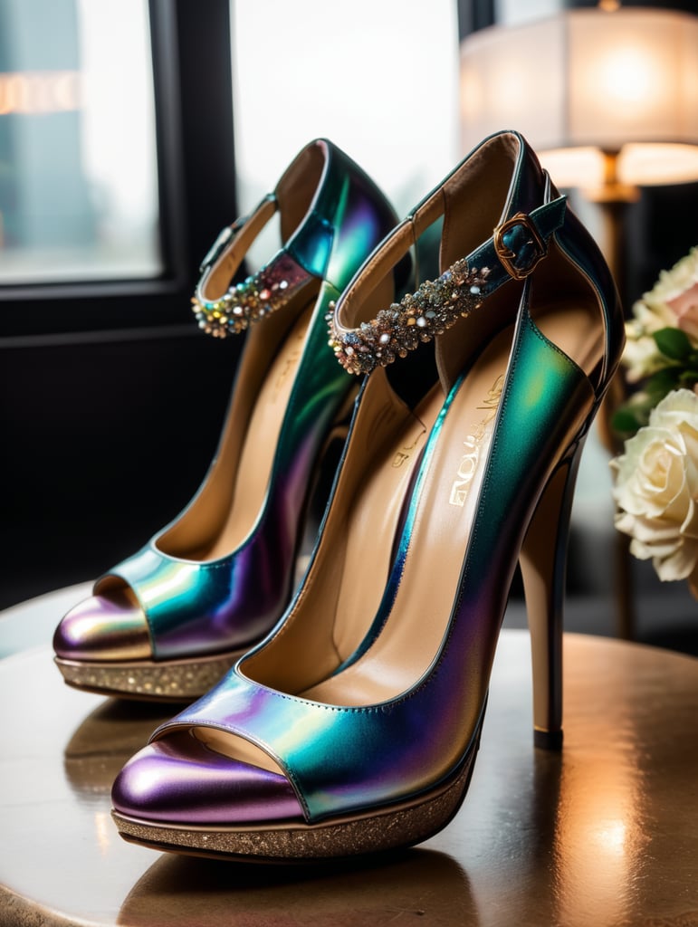 Iridescent colouring high heels,