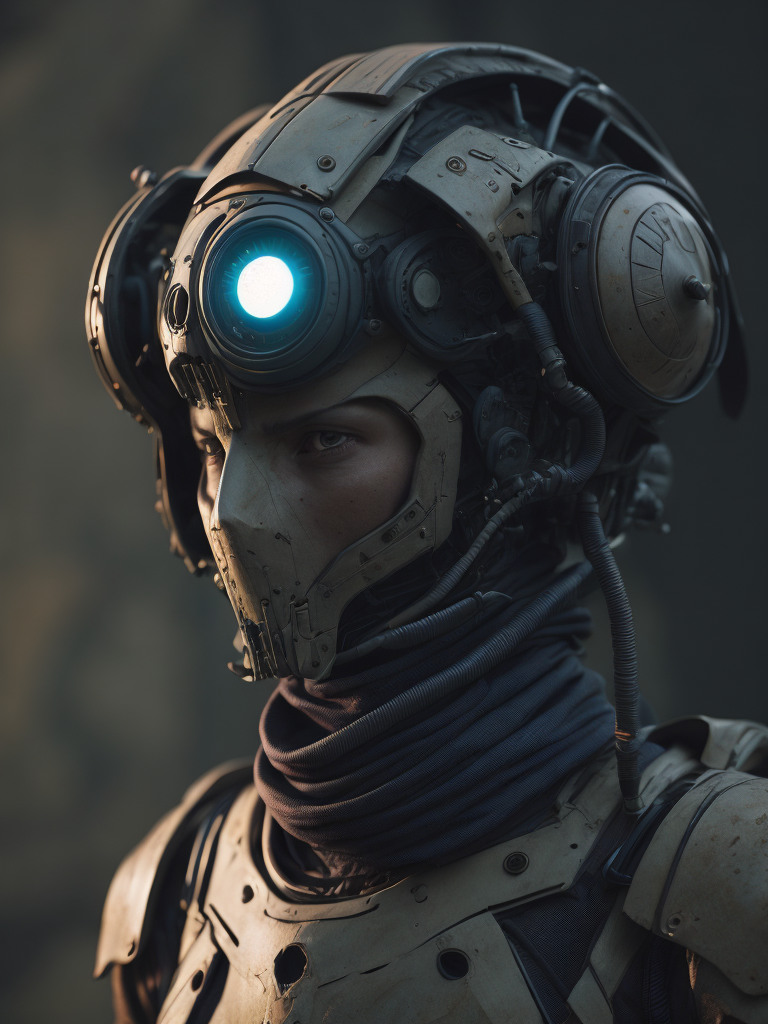 a robot, a cyborg, hard surface, SciFi.