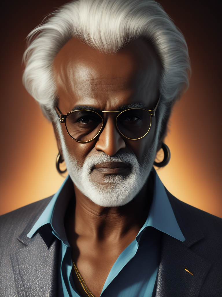 Close of Portrait of Superstar Rajinikanth , Photo must be realistic, same as real rajnikanth