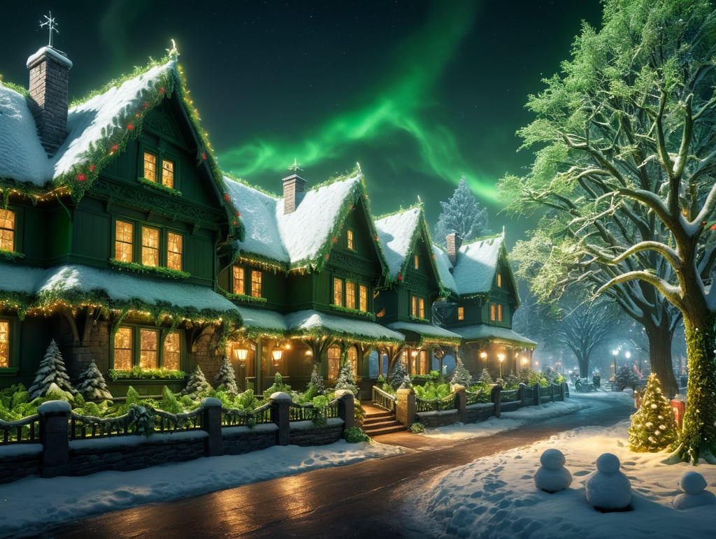 green Christmas background with lights