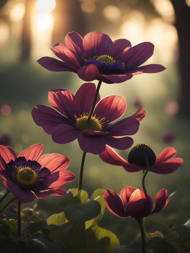 цветы анемоны, светит солнце в саду