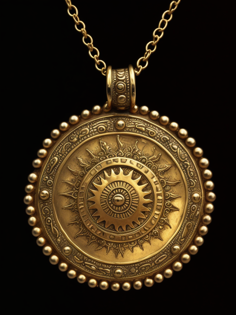 Ancient gold sun neckless, deep carved gold, sharp on details