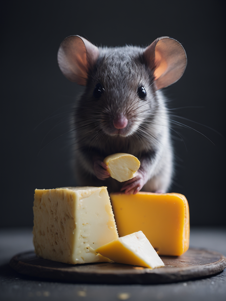 A cute tiny mouse holding a piece of luxury cheese