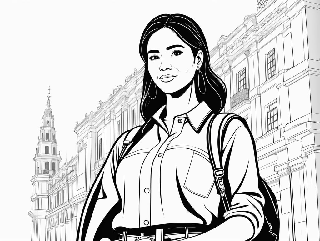 a young spanish-filipino protective advocate for trade barriers, in the style of basic simple line art vector comic art on white background