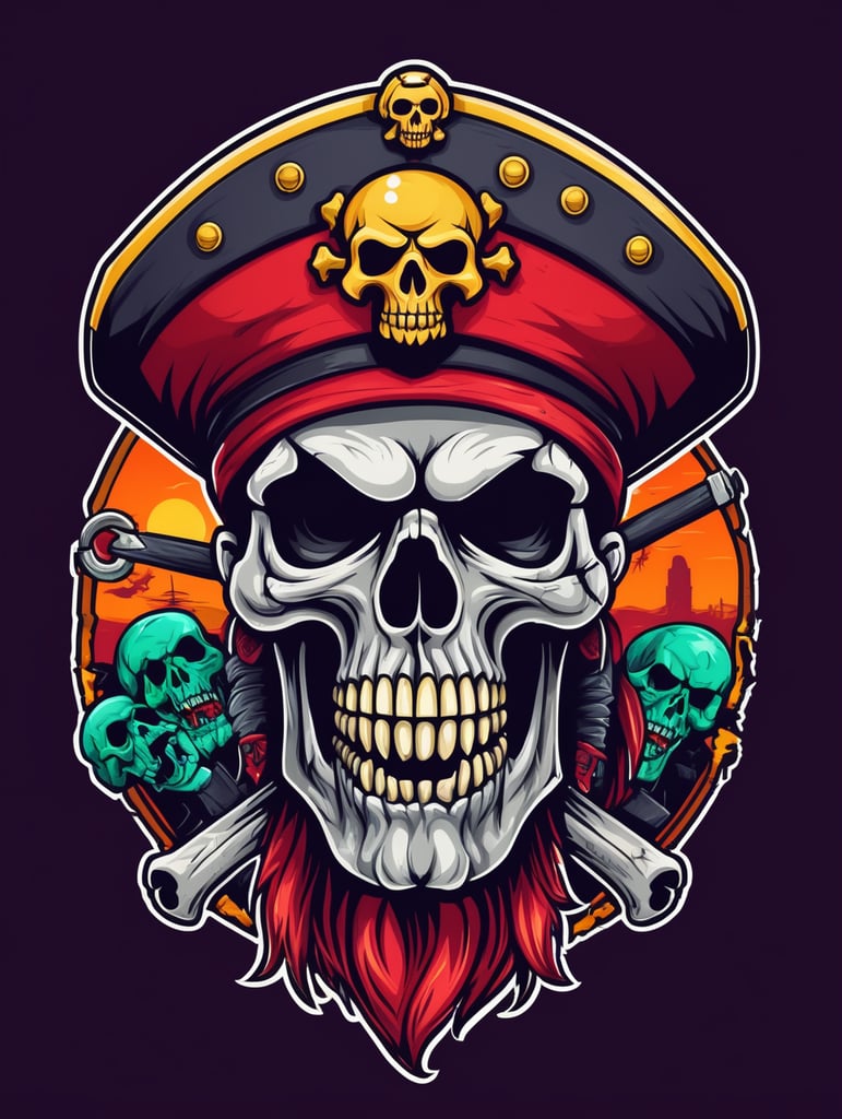 Zombie skull captain pirate mascot logo, e-gaming, bright colors, Gaming Logo, vector image