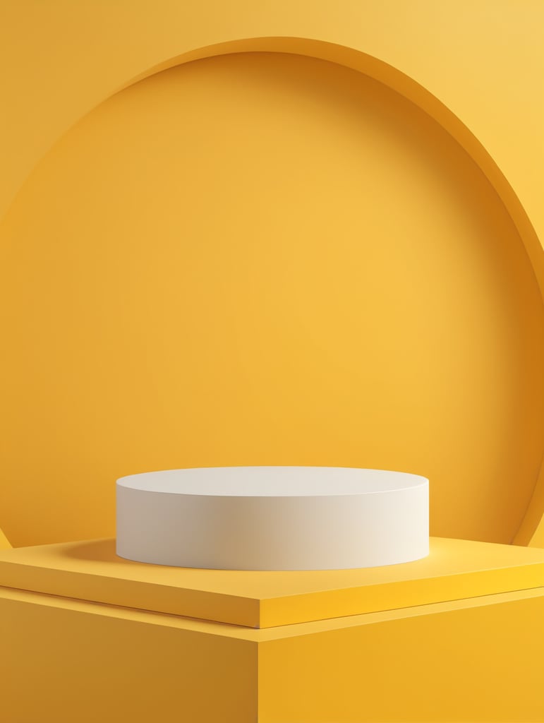 Современный минимальный макет подиум дисплей желтый фон 3d визуализация