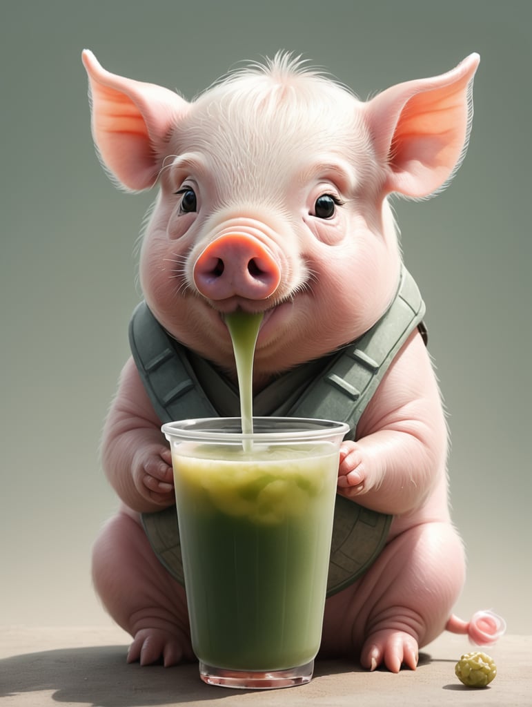 A cute pig drinking boba