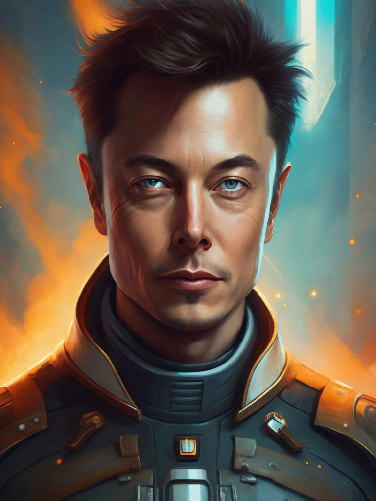 Elon musk as Irom man, bright saturated colors, Professional photo, Focus on the face, clear face details, Blurred Bokeh Background