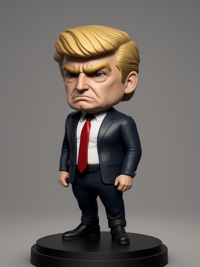 Donald Trump as jake peralta from the tv show brooklyn nine-nine, bobble, head, funko pop art, hyper detailed, professional lighting, film lighting, 35mm, 50mm, ray tracing, unreal engine 5, zbrush