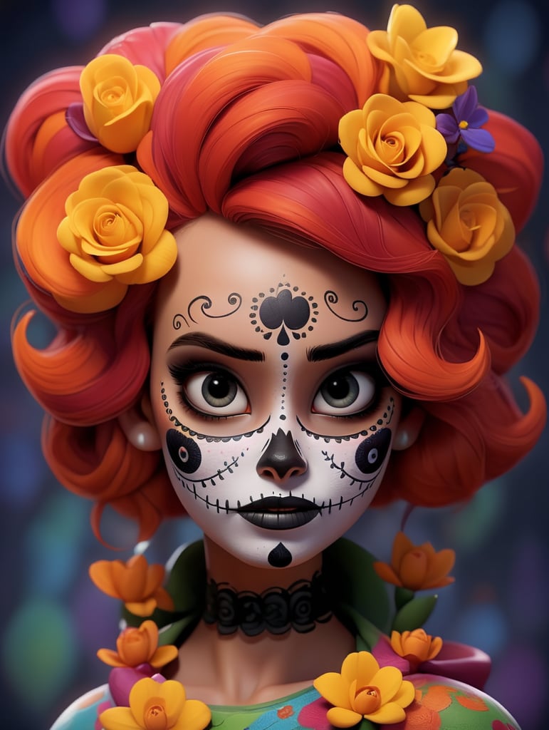 portrait of young woman with face paint for dia de los muertos or day of the dead