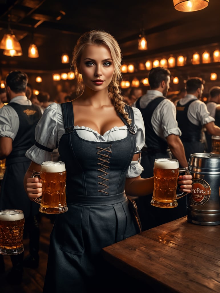 Octoberfest, waitress carring alot of mugs with beer