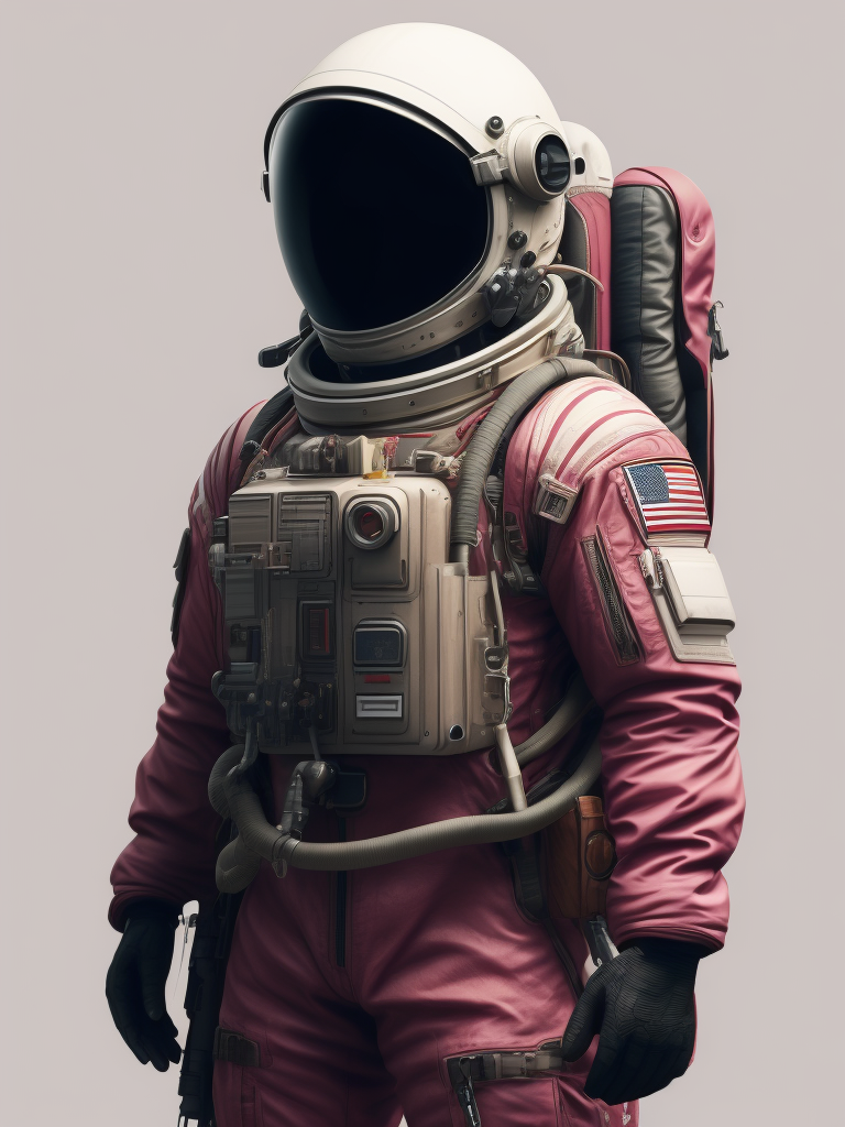 astronaut, standing still, pink space suit, white background