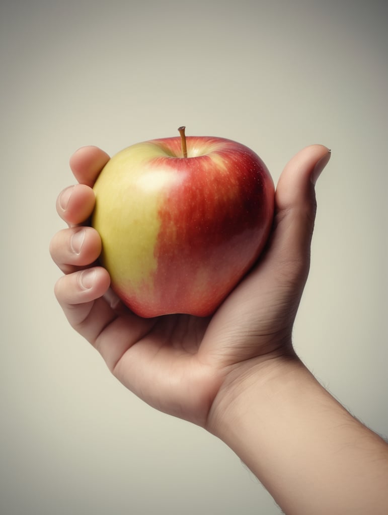 five fingers hand holds an apple