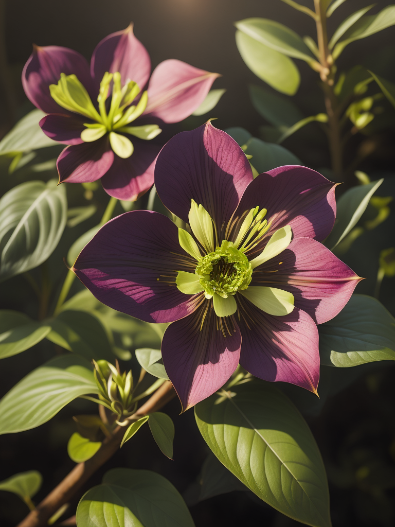 цветы морозник, очень яркие цвета, светит солнце в саду