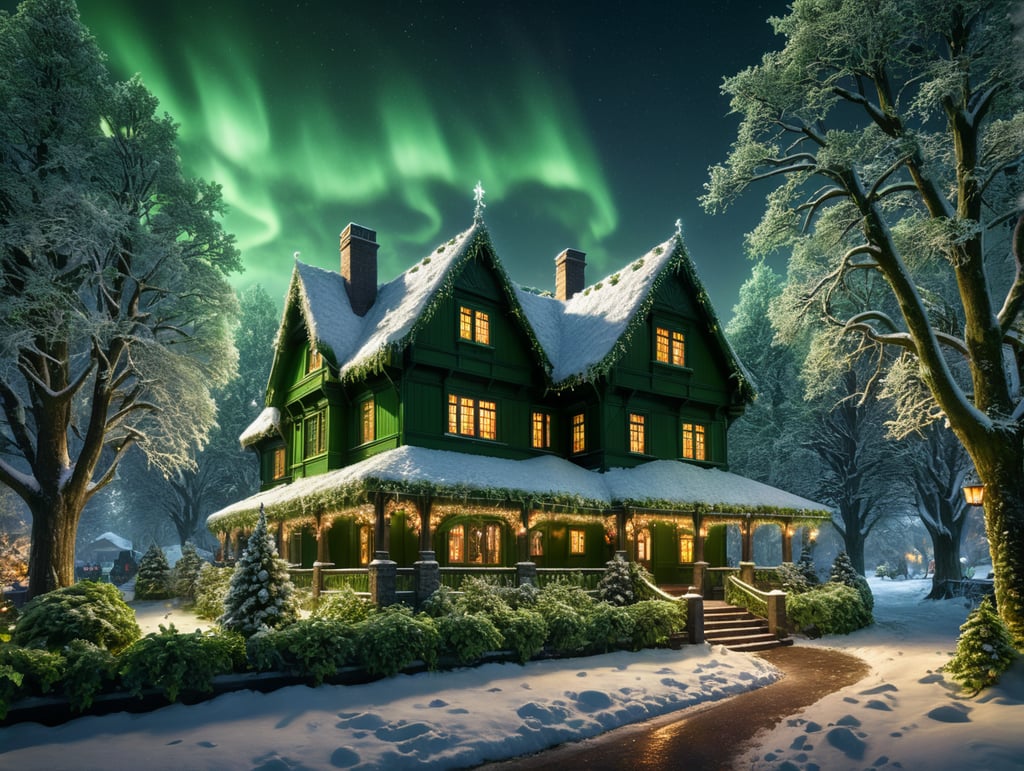 green Christmas background with lights